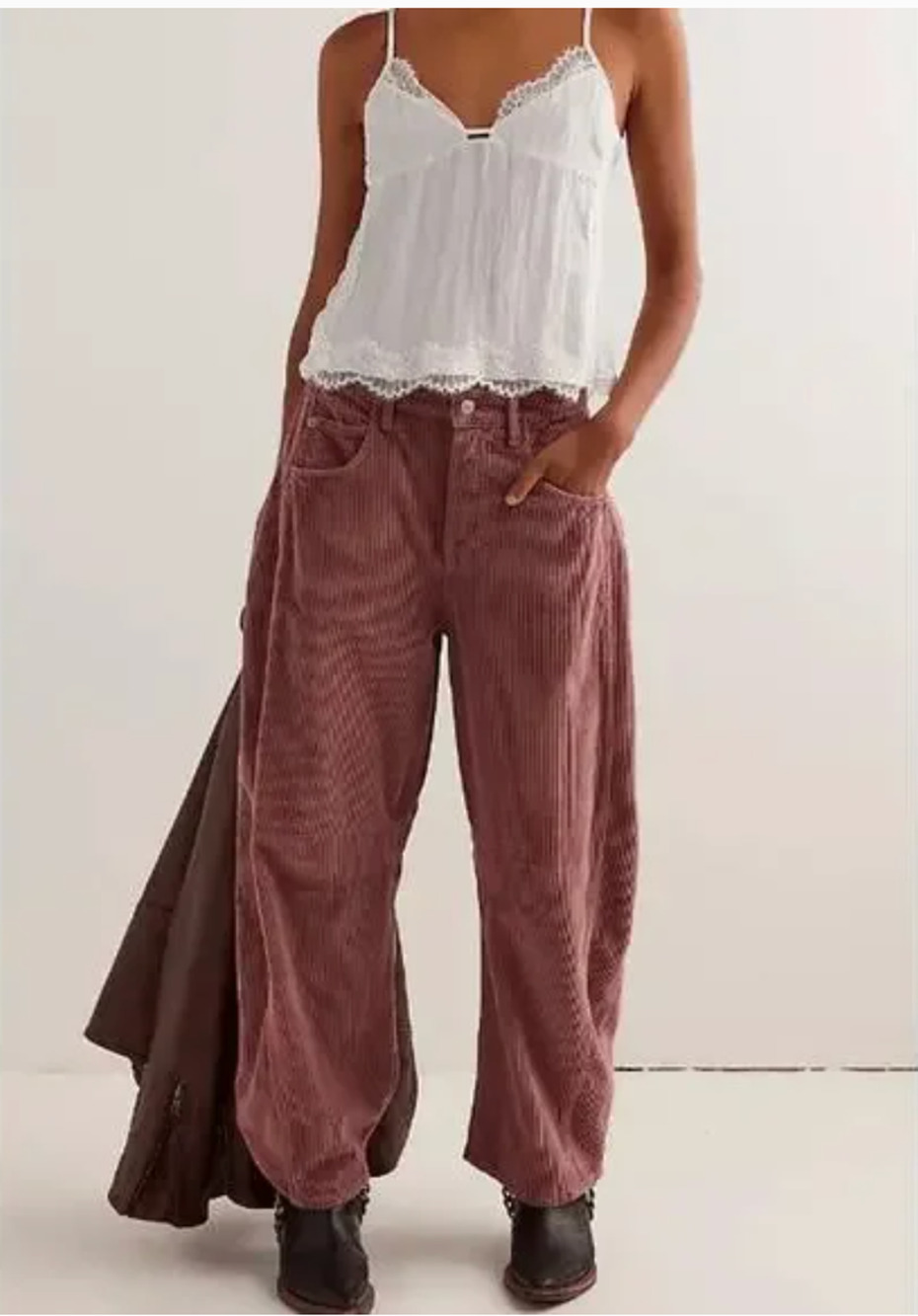 Free People We The Free Good Luck Mid-Rise Cord Barrel Jeans 30 NEW